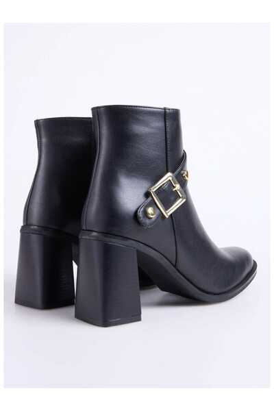 trender Buckle Heeled Black Women's Boots & Booties 1015