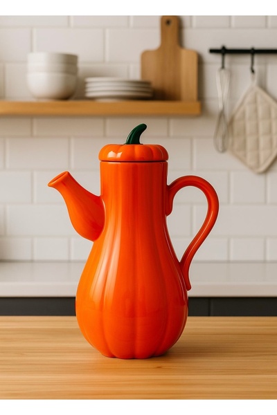 Kitchen Pembelia Turuncu Porselen 1000 ml Yağdanlık Bal Kabak Model Yağlık