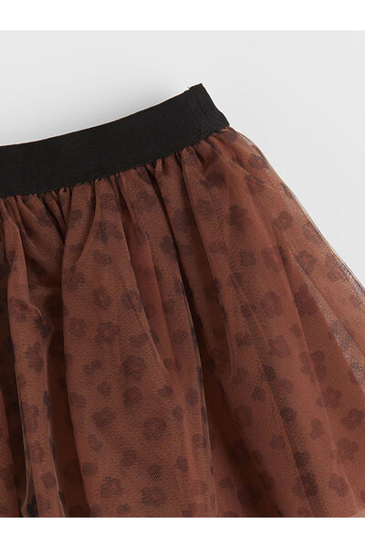 LC Waikiki Lcw Kids Brown Patterned Girls' Tutu Skirt with Elastic Waist