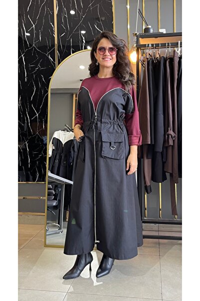 adora çift fermuarlı paraşüt kumaş elbise