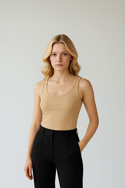 navesta Women's 100% Viscose Wide Strap 1 Piece Women's Tank Top Beige