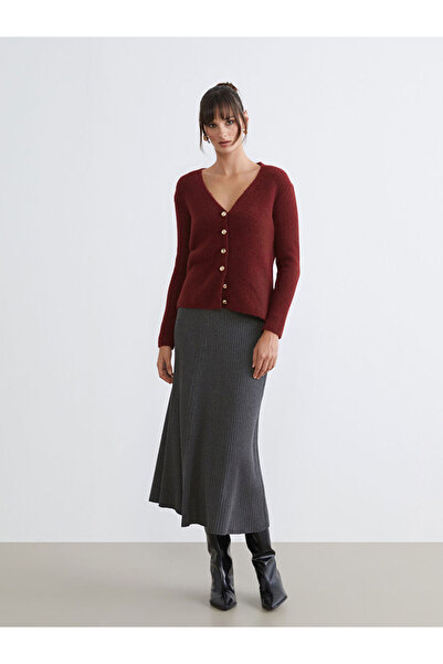 LC Waikiki Gray Elastic Waist Flared Knit Skirt