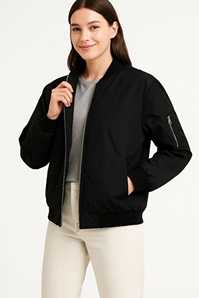 dk denemekabini Μπουφάν Bomber με επένδυση και φερμουάρ - Μαύρο