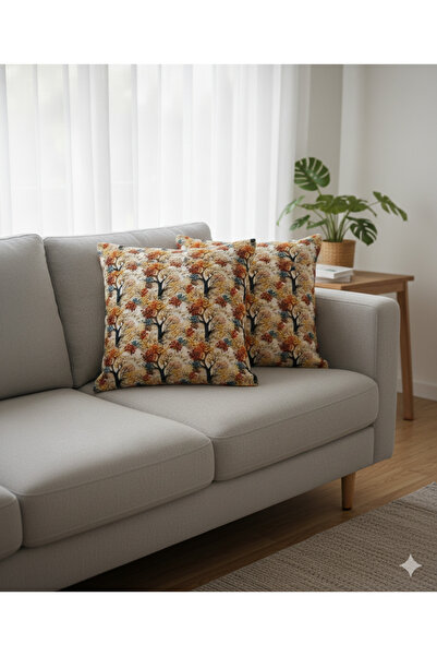 Otay Ev Dekorasyon Autumn Trees Patterned Digital Printed 2-Piece Throw Pillow 40 cm X 40 cm