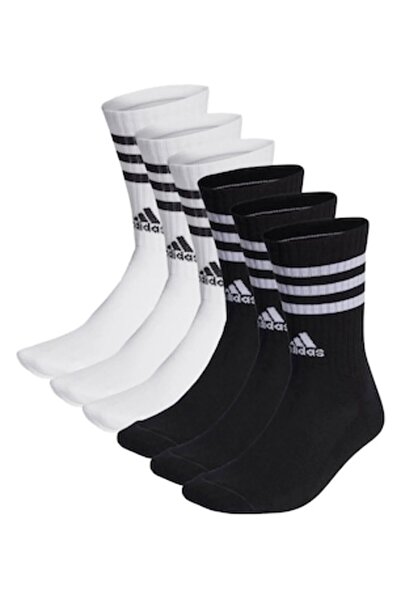 adidas Unisex long socks set with cushioning, 6 pairs, White, Black, One Size