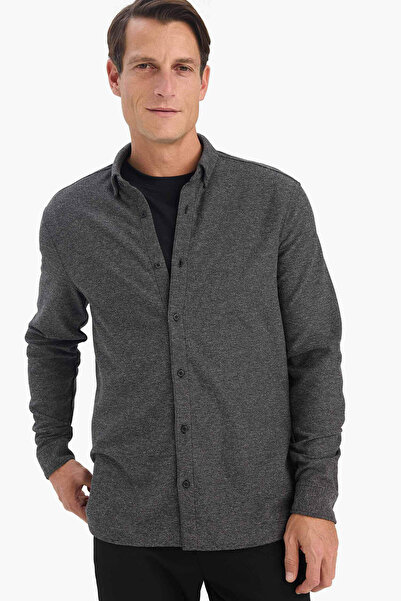 DeFacto Regular Fit Polo Collar Long Sleeve Black Men's Shirt E8860Ax/Bk81