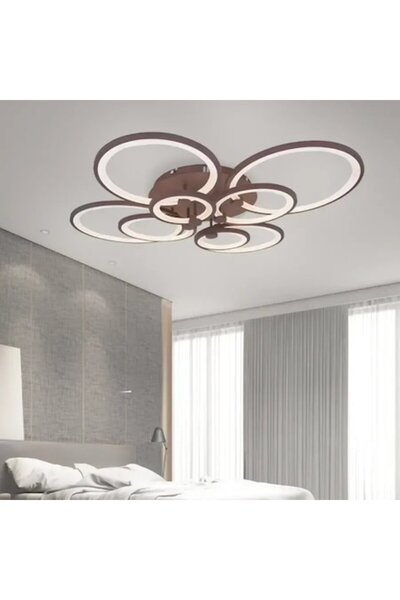 OEM 200W LED chandelier with 8 circles, brown, dimmable, warm/neutral/cold light, remote control included