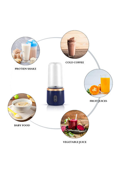 easyCTRL Mini Portable Blender, 2 Containers, 400ml, 6 Blades, USB-C, 45W, Lid Included, Navy Blue, easyCTRL®