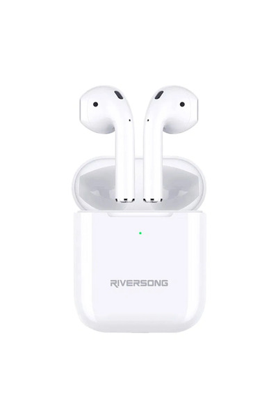 RİVERSONG سماعات أذن ستيريو لاسلكية حقيقية Audio AIR X55+ EA78 باللون الأبيض