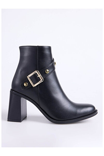 trender Buckle Heeled Black Women's Boots & Booties 1015