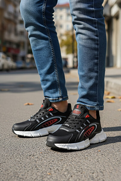 Wickers Men's Walking Shoes Black Red Lightweight Orthopedic Sports Sneaker