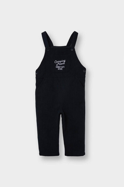 DeFacto 2-Piece Basic Sweatshirt Corded Fabric Velvet Salopet Navy Blue Baby Boy Top and Bottom Set G0084A5/Nv24