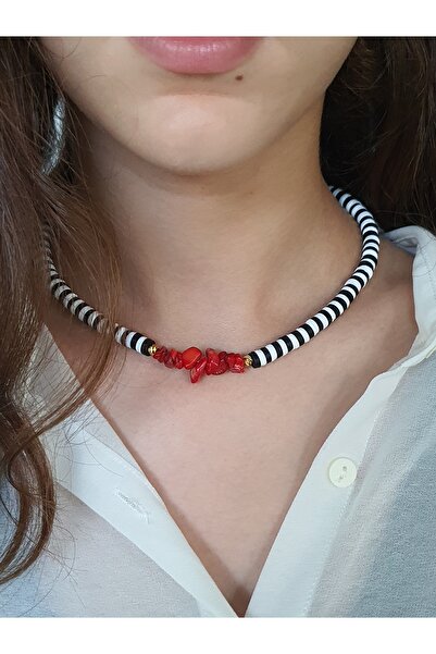 by Natalie Fimo boncuk kolye doğal mercan taşlı el emeğı kolye