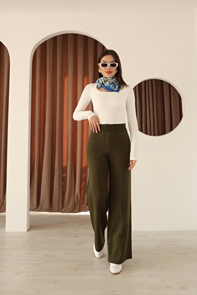 Leo Ferre Khaki Women's Comfortable Fit Knitwear Pants 25701