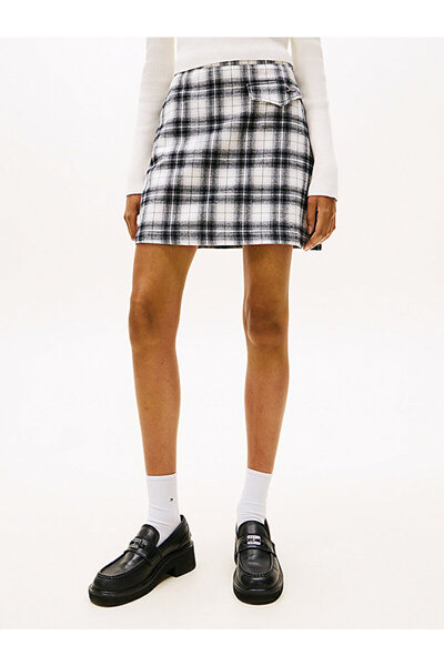 Tommy Hilfiger High Rise A-Line Flannel Mini Skirt