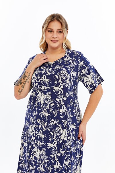 Nehir tekstil Pentagonal Collar Piece Stitched Half Sleeve Plus Size Cotton Combed Dress