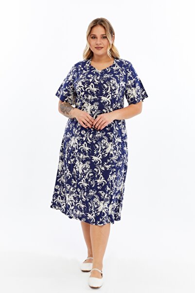 Nehir tekstil Pentagonal Collar Piece Stitched Half Sleeve Plus Size Cotton Combed Dress