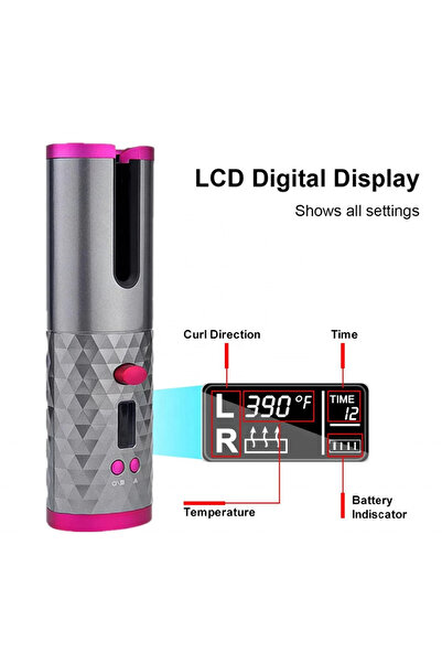 Generic Hair Curler Portable Mini Electric Spiral Wave Ceramic Rechargeable with LCD Temperature Display