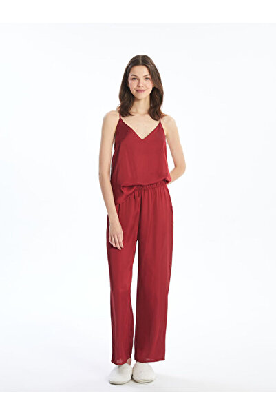 LC Waikiki V-Neck Lace Detailed Strappy Satin Women's Pajamas Set