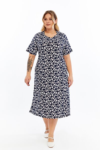 Nehir tekstil Pentagonal Collar Piece Stitched Half Sleeve Plus Size Cotton Combed Dress