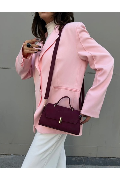 grand coco Women's Stylish Buckled Burgundy Suede Hand and Shoulder Bag