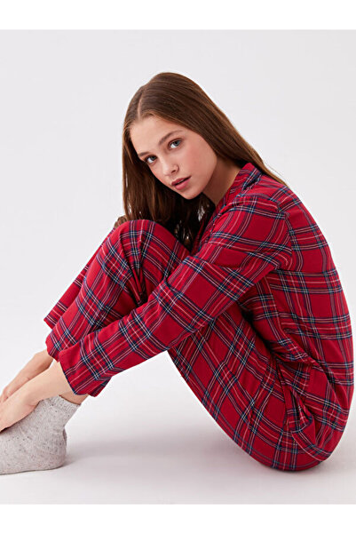 LC Waikiki Shirt Collar Plaid Women's Pajamas Set