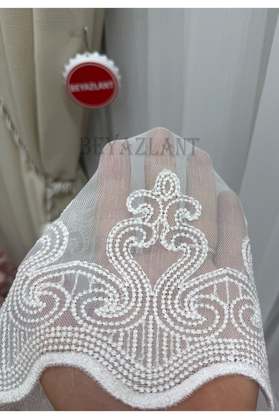 BEYAZLANT DENİZLİNE ETEK GÜPÜRLÜ TTİTAÇ BAMBU MODERN 1/3 SIK PİLELİ TÜL PERDE...