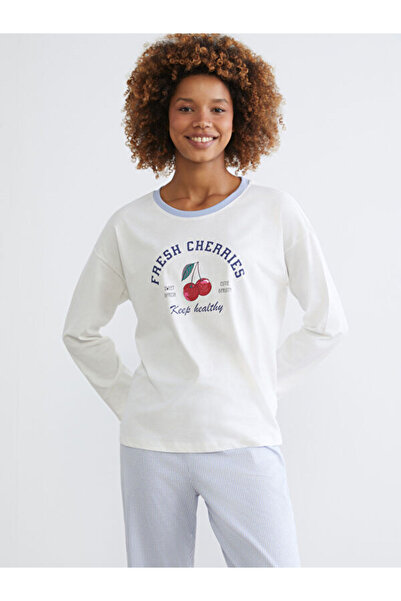 LC Waikiki Bisiklet Yaka Kiraz Baskılı Kadın Pijama Takımı