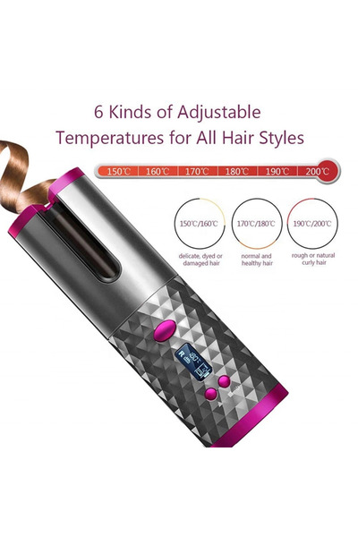 Generic Hair Curler Portable Mini Electric Spiral Wave Ceramic Rechargeable with LCD Temperature Display