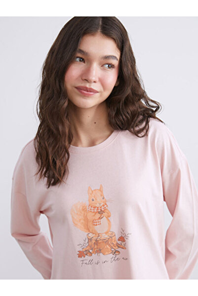 LC Waikiki Bisiklet Yaka Baskılı Kadın Pijama Takımı