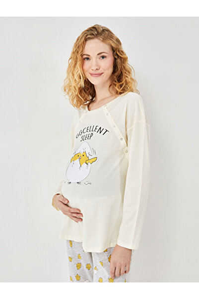 LC Waikiki Crew Neck Printed Maternity Pajamas Set