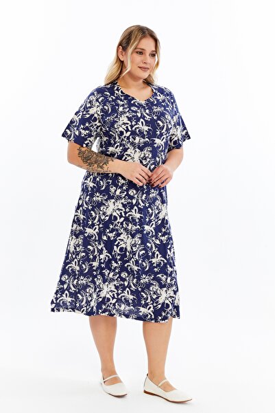 Nehir tekstil Pentagonal Collar Piece Stitched Half Sleeve Plus Size Cotton Combed Dress