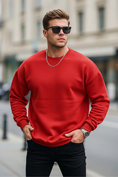 MAXIMILLIAN Men's Crew Neck Casual Red Sweatshirt