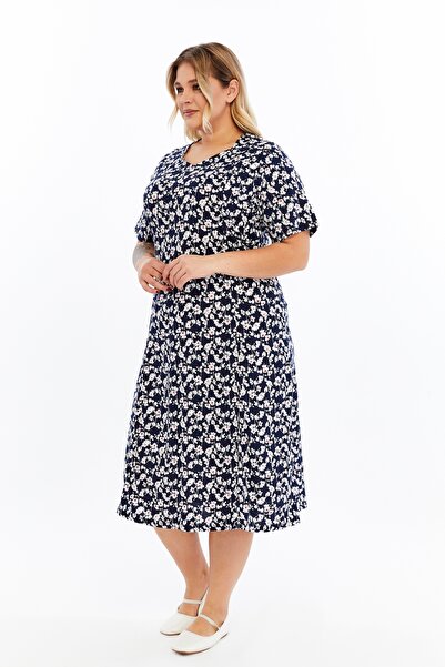 Nehir tekstil Pentagonal Collar Piece Stitched Half Sleeve Plus Size Cotton Combed Dress