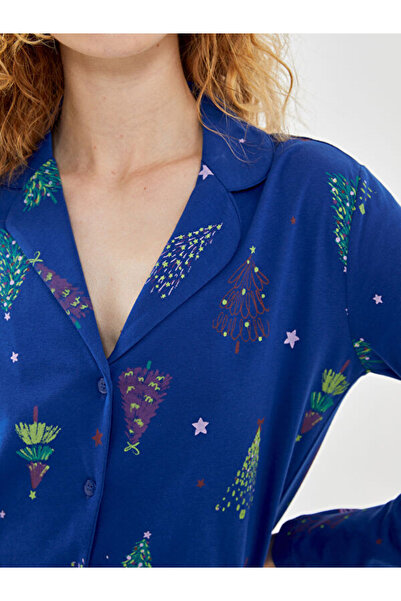 LC Waikiki Gömlek Yaka Yılbaşı Temalı Kadın Pijama Takımı