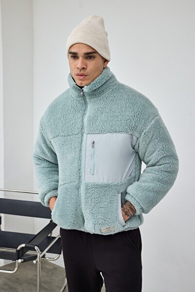 MADZEYMODA Men's Lined Mint Plush Coat Mz86060