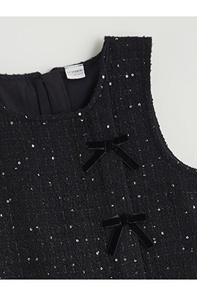 LC Waikiki Bisiklet Yaka Fiyonk Detaylı Kız Çocuk Tüvit Elbise