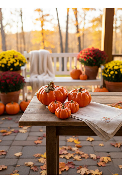 SEMY STORE Turuncu Sonbahar Temalı 5'Li Balkabağı Seti, Obje, Ev Dekorasyon