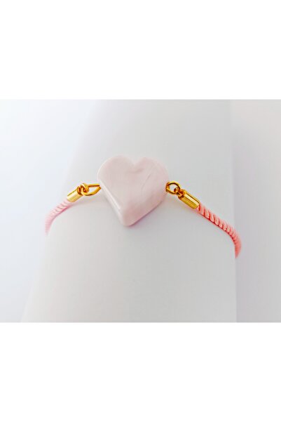 ADAMODART Pink Heart Murano Glass Beaded Adjustable String Bracelet