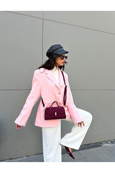 grand coco Women's Stylish Buckled Burgundy Suede Hand and Shoulder Bag