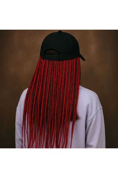 YASEMİN KAPLAN قبعة محبوكة حمراء - قبعة بشعر راستا أحمر - قبعة بشعر راستا - ش...