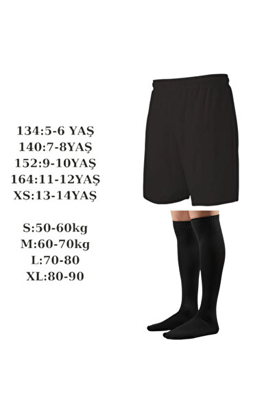 bumerangspor Bağcıklı Futbol Şortu ve Futbol Çorabı Tozluk Seti Siyah