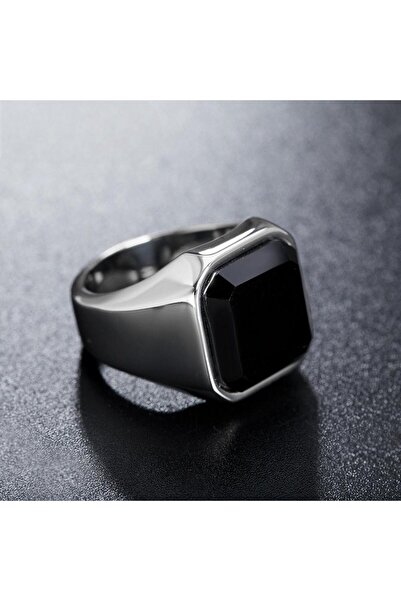 Kracer Silver steel ring with black zircon stone