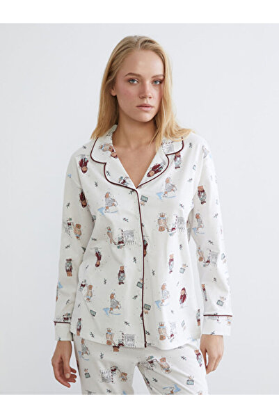 LC Waikiki Shirt Collar Christmas Themed Women's Pajamas Set