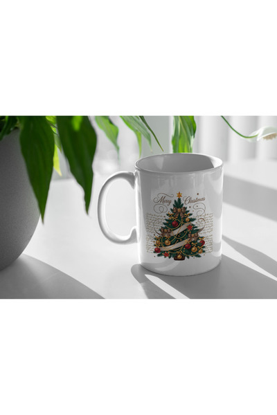PRİNTOPİA DESİGN Christmas Themed Mug Cup - Merry Christmas Pine Tree Patterned