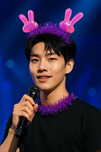 TOYFEST Accesoriu pentru petrecere în stil coreean KPop, Anul Nou, cu urechi de iepuraș roz, coroană strălucitoare violetă