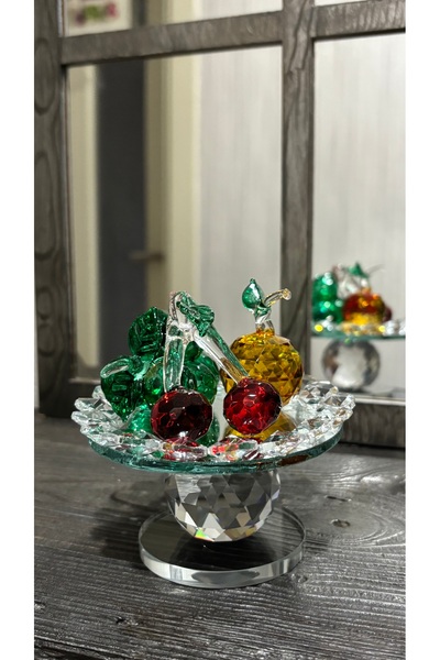 Kiri Dekoratif Kristal Cam Ayaklı Üçlü Meyve Tabağı Renkli
