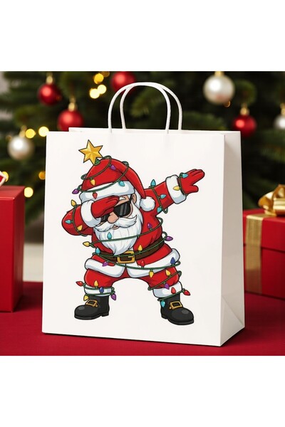 Armada Τσάντα δώρου από χαρτί με λευκή λαβή με στριφτό σχέδιο – Άγιος Βασίλης που χορεύει τον χορό του Χριστουγέννων με ετικέτα (8x18x24 εκ.)