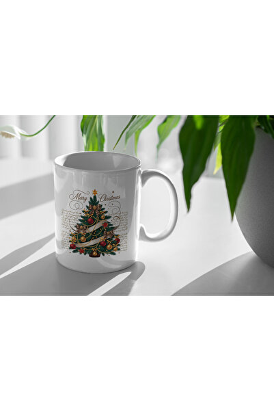 PRİNTOPİA DESİGN Christmas Themed Mug Cup - Merry Christmas Pine Tree Patterned