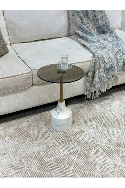 LAMST Brown Marble Serving Table with Glass Top